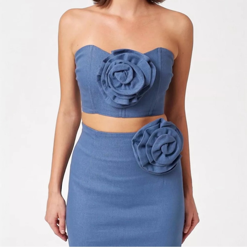 NANA’S Milano Denim Corset Top and Midi Pencil Skirt Set - Picture 3 of 16